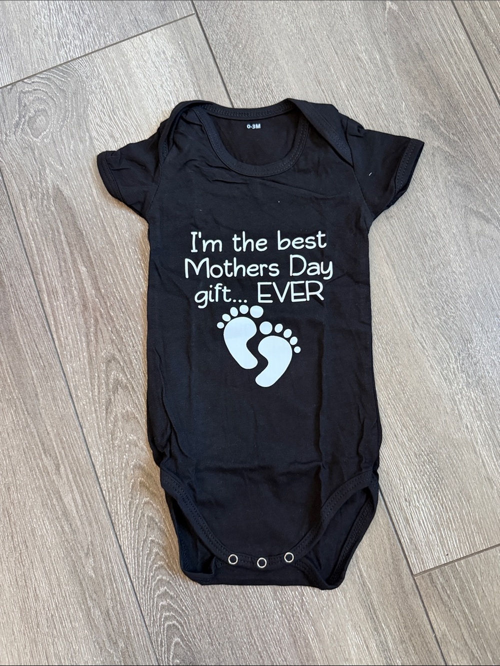 Black Baby One-Piece Bodysuit with Mother's Day Message